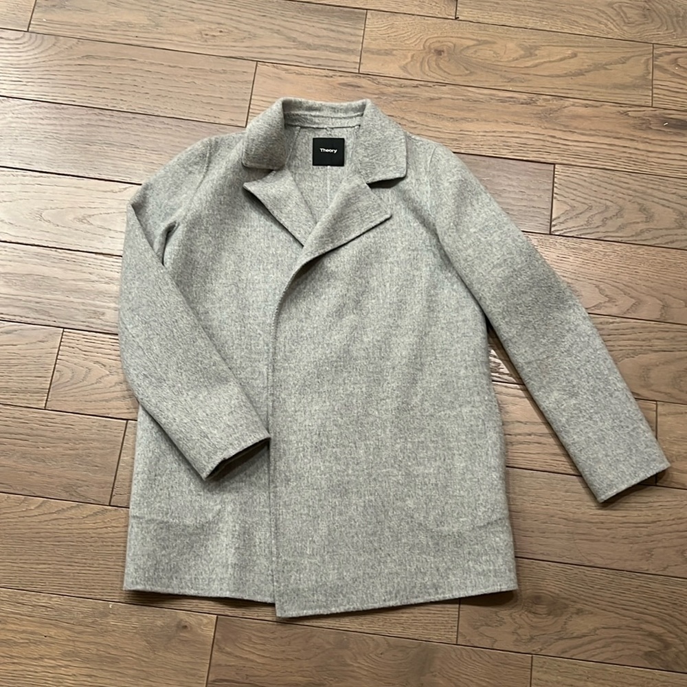Theory Sileena Open Front Coat in Double-Face Wool-Cashmere, size S, like new